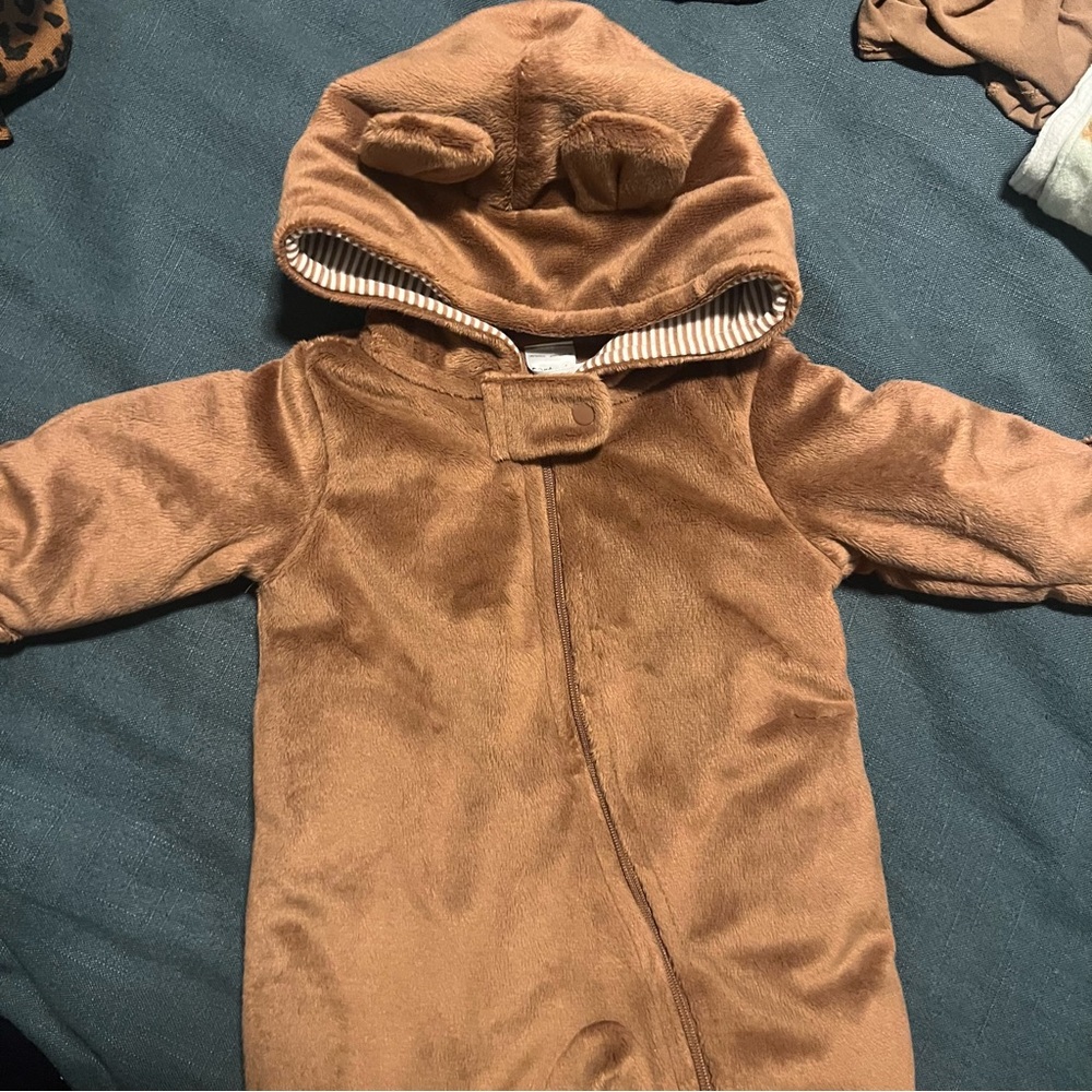 NWOT Cozy Brown Baby Hooded One-Piece with Ears